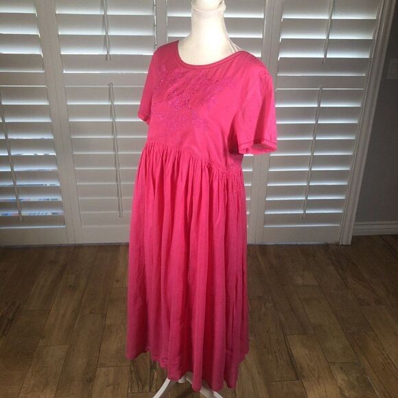 Vtg Real Comfort Chadwick 90s Bright Pink Rayon Cotton Dress 8P Embroidered 90s - Picture 7 of 12